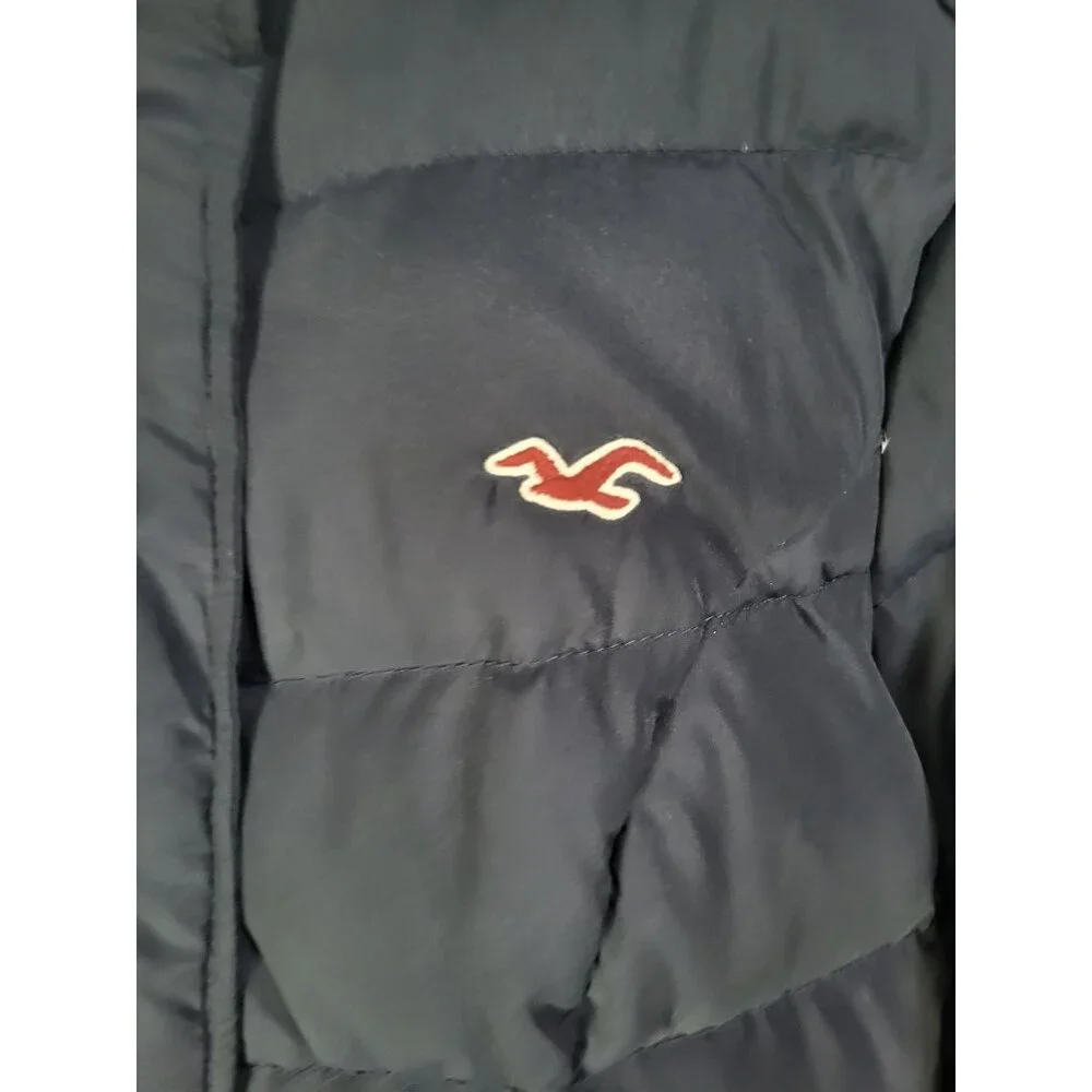 Hollister Puffer Coat Full Zip Hooded Blue Young Women's M Y2K Down, Polyester - Picture 9 of 12